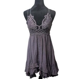 FREE PEOPLE ADELIA LACE MINI DRESS SLATE PURPLE BOHO COQUETTE ROMANTIC XS/TP